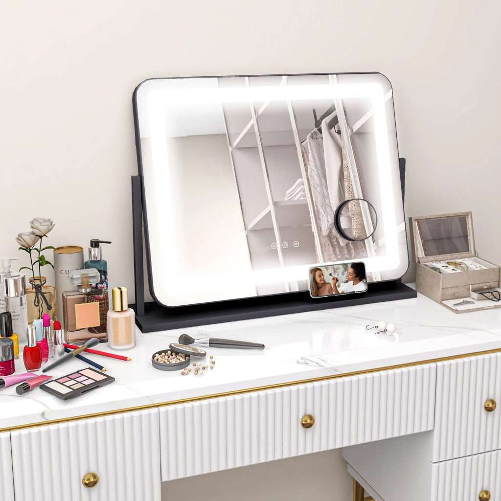 Specchio Cosmetico LED con Ingrandimento 10X ¨C Xylo ¨C 3 Modalit¨¤ Luce, Ricarica USB, 62,5x52cm
