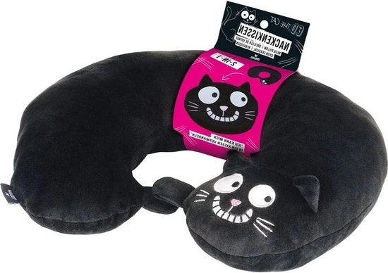 Nekcuscino 2-in-1 per viaggiatori in forma di gatto - modello 28 cm nero