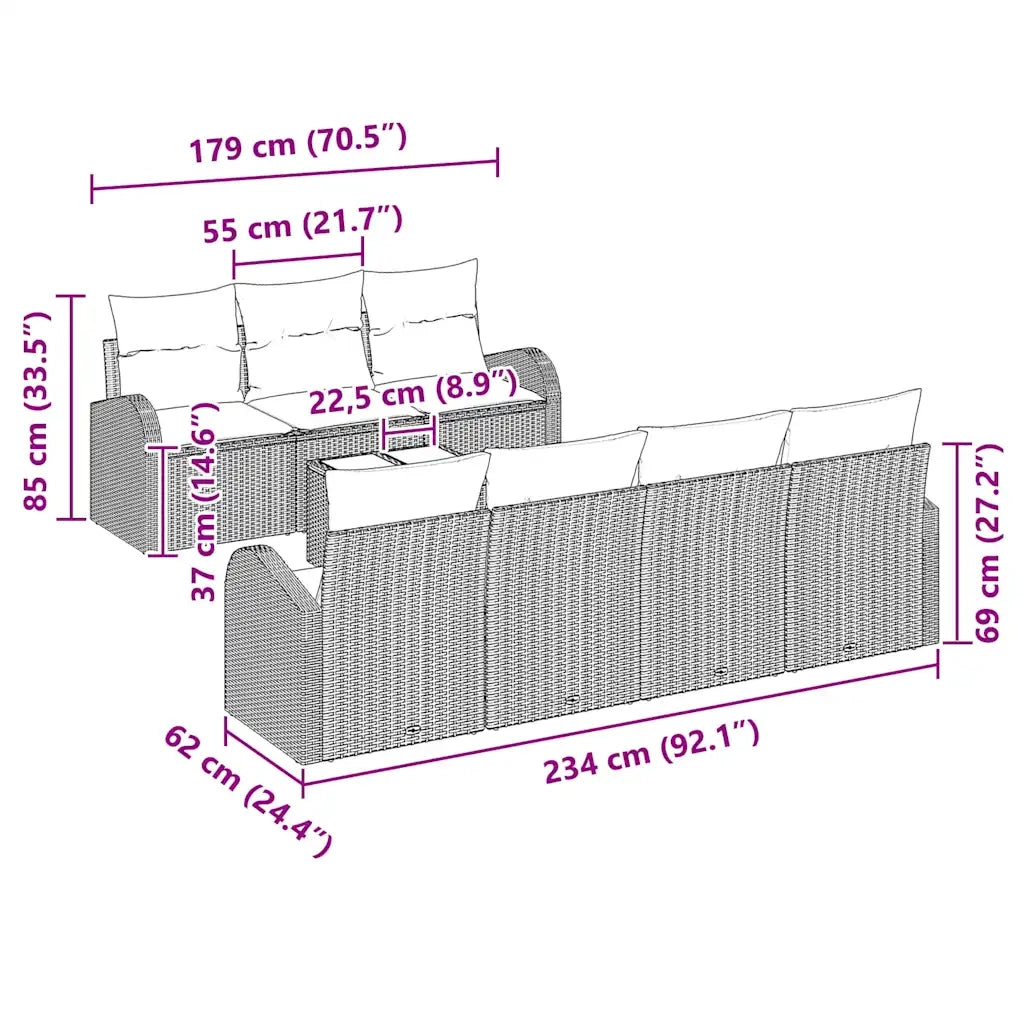 Set Divano da Giardino Nero 55 x 55 x 37 cm polyrattan 3345947