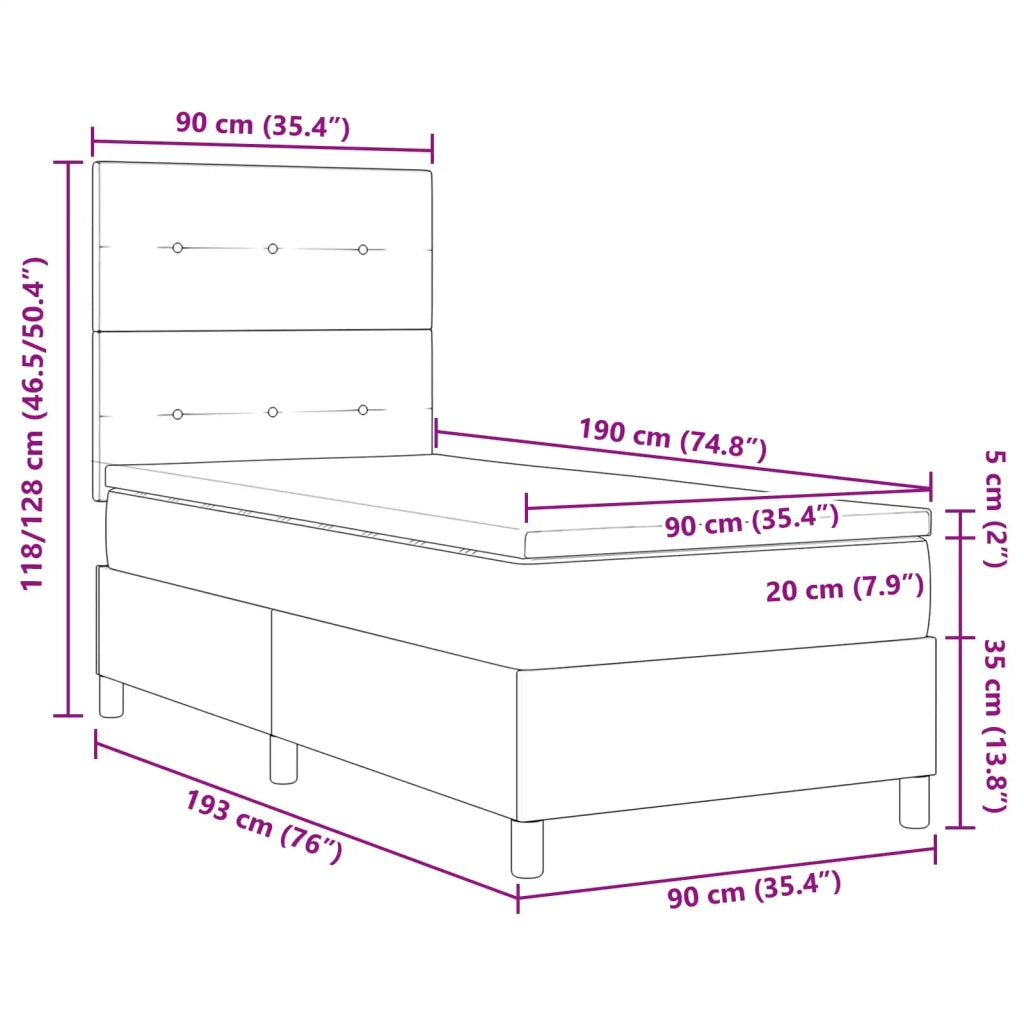 Letto a molle con materasso con led Nero 90 x 190 cm Tessuto