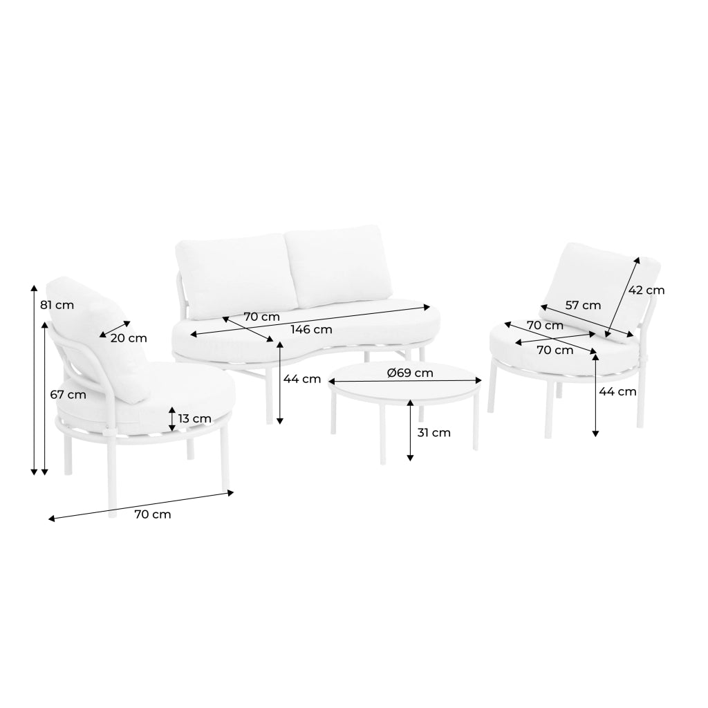Salotto da giardino in alluminio e tessuto, 4 posti, beige
