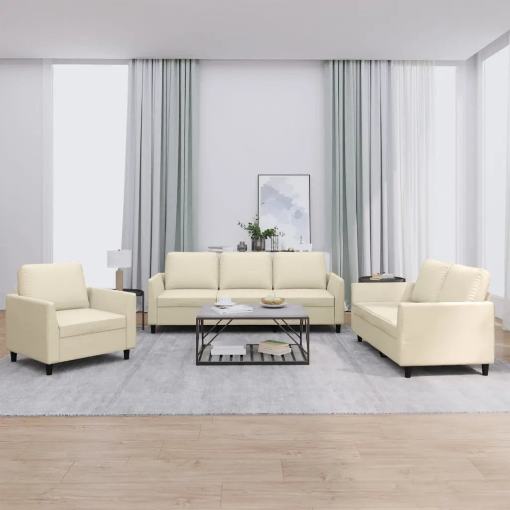 Set di Divani 3 pz con Cuscini crema in Similpelle 3201741