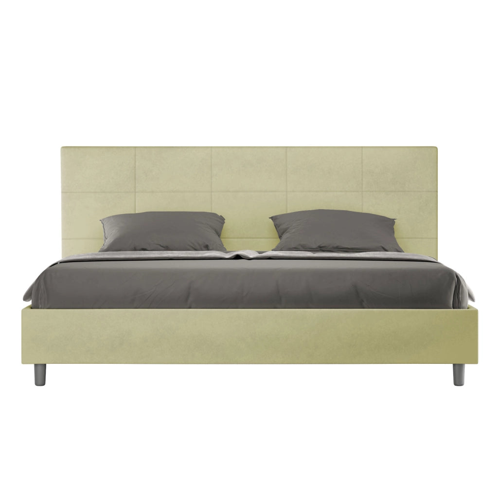 BS COM Letto matrimoniale king size senza rete imbottito 180x190 microfibra tè verde