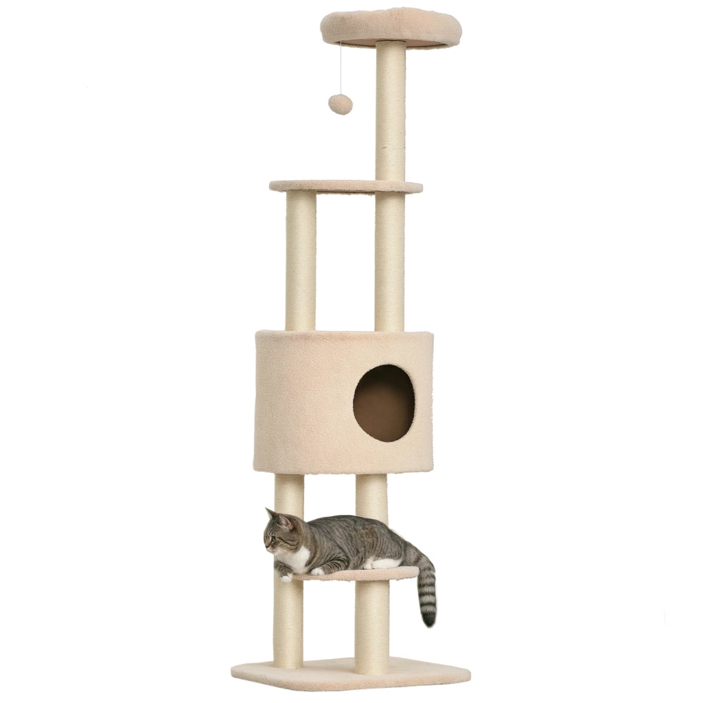Albero per gatti con tiragraffi e cuccia ¨C Minimal ¨C 148 cm beige