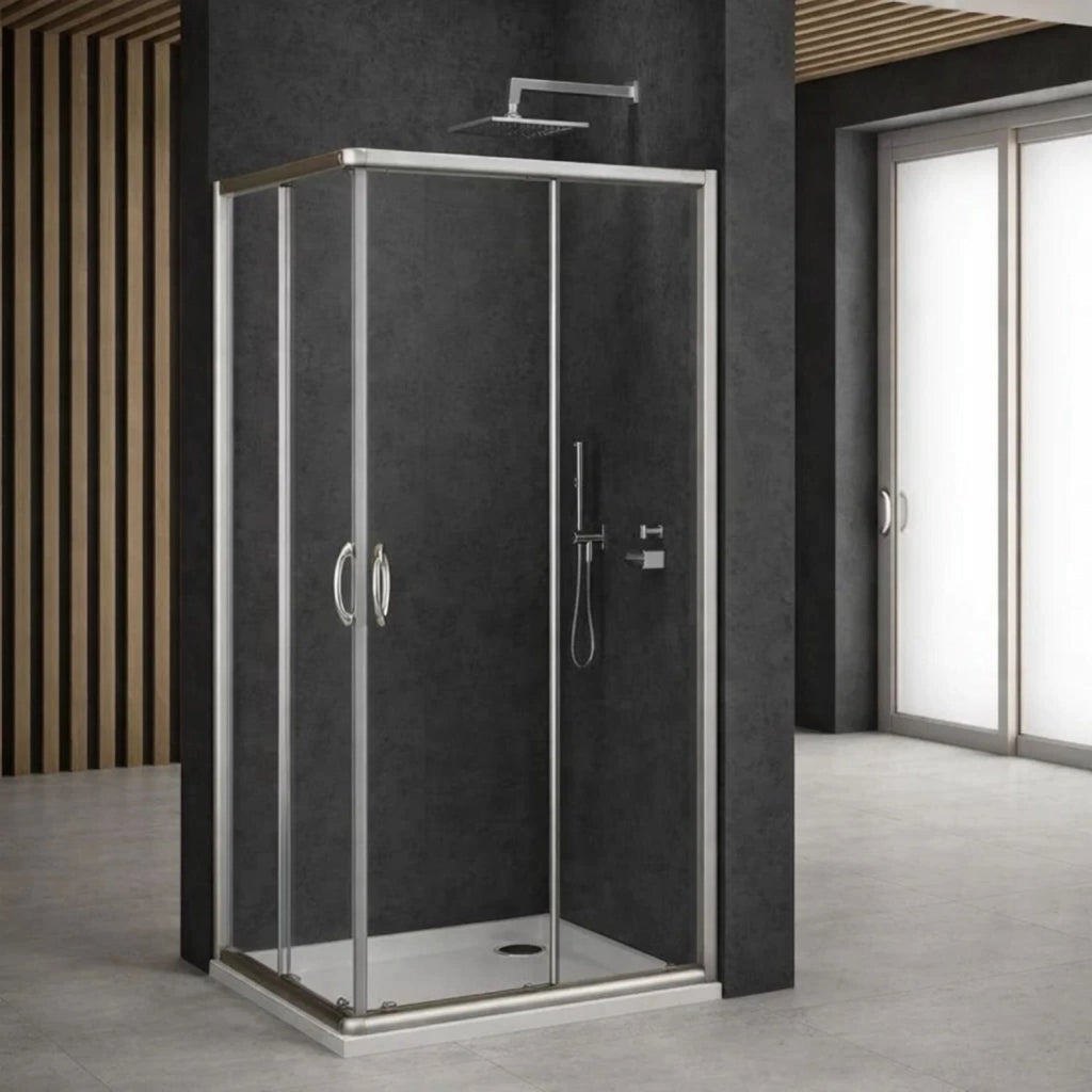 Cabina doccia angolare con ante scorrevoli in cristallo temprato 6 mm cromato *** misure 72-75x72-75xh190 cm, confezi...