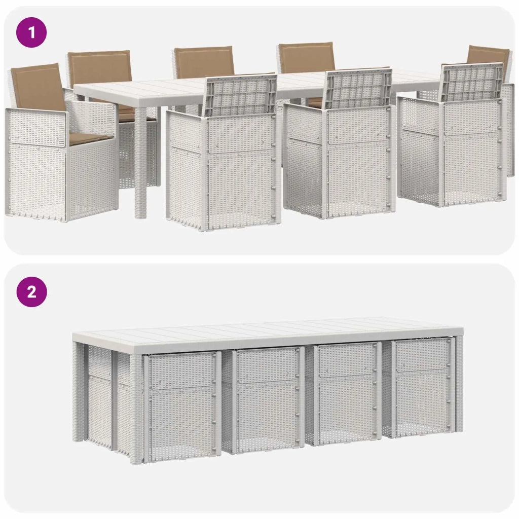 Set da Pranzo per Giardino 9 pcs Bianco e Tortora PP 3430097