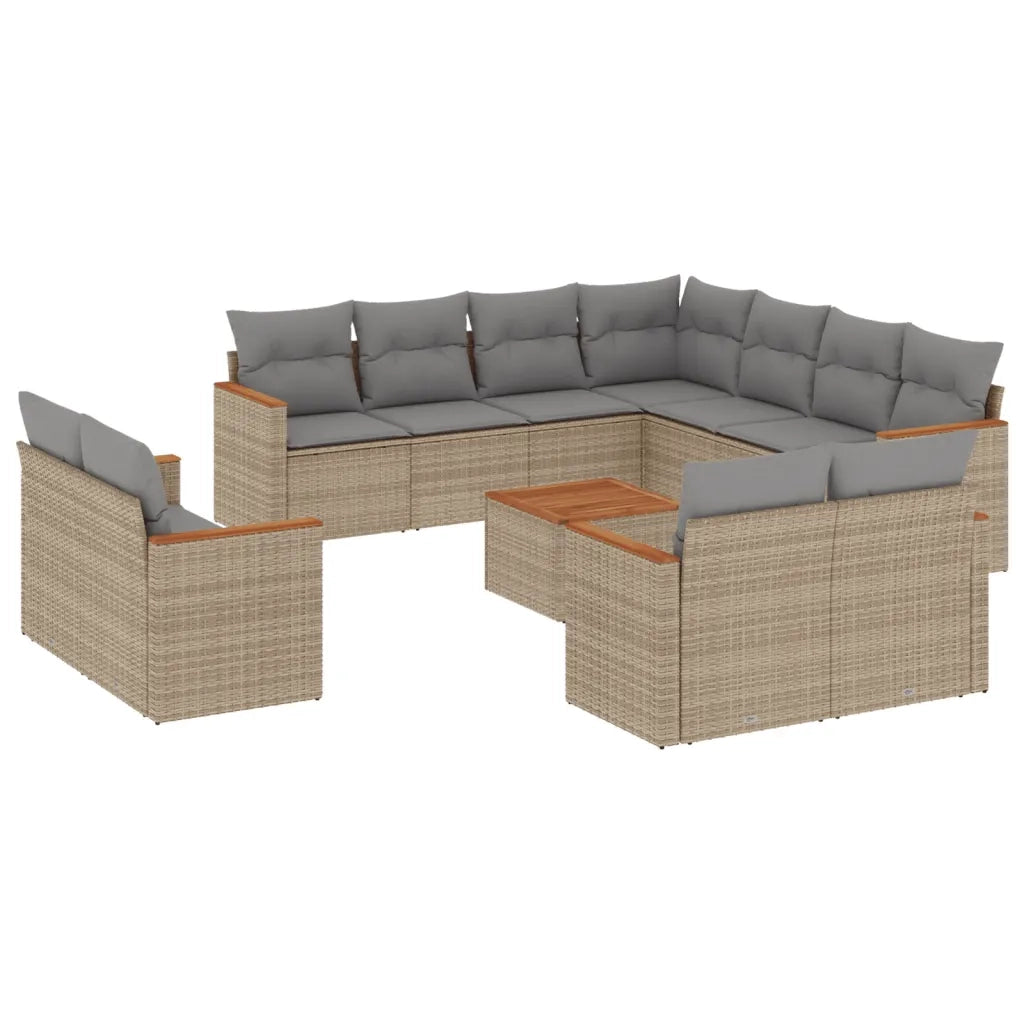 Set Divano da Giardino 12 pz con Cuscini Beige Misto Polyrattan