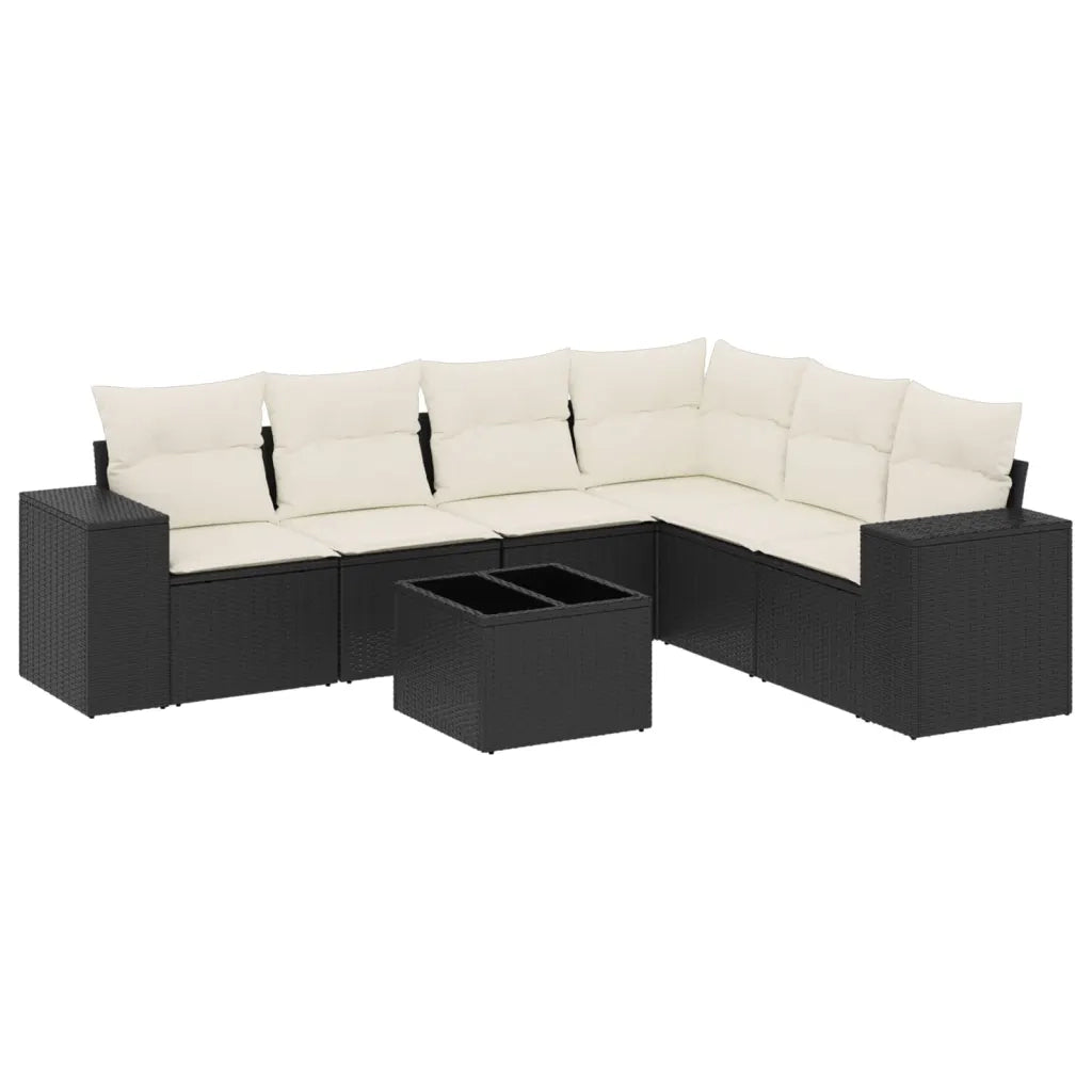 Set Divani da Giardino con Cuscini 7pz Nero Polyrattan
