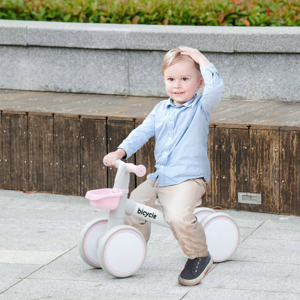 Bicicletta Senza Pedali Bambini 4 Ruote ¨C Minimal ¨C Grigio Bianco Rosa