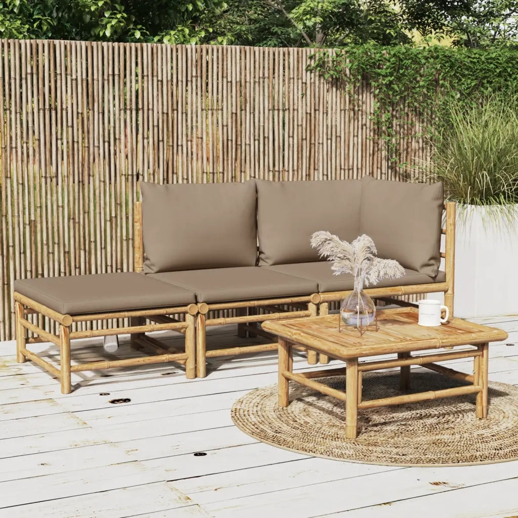 Set Salotto da Giardino 3pz con Cuscini Tortora Bambù 3155140