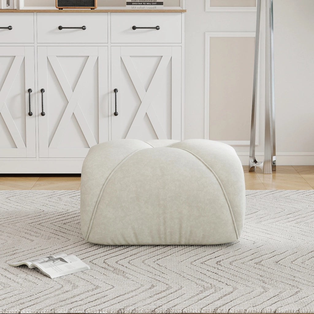 Pouf Ottoman in Chenille Beige Chiaro