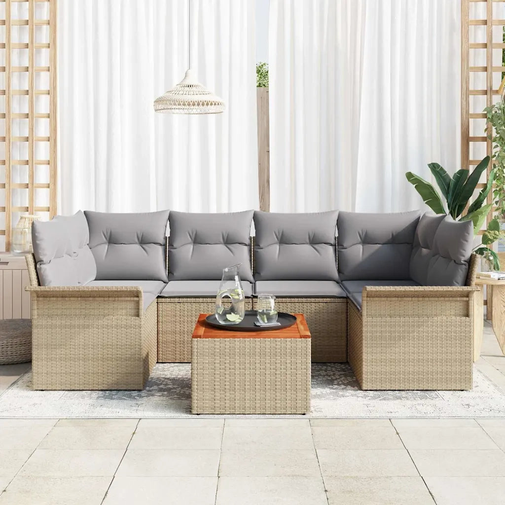 Set Divano da Giardino con cuscino 7 pcs Beige polyrattan
