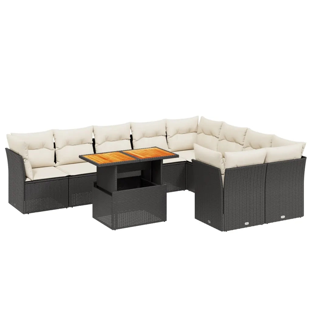 Set Divani da Giardino 10pz con Cuscini in Polyrattan Nero