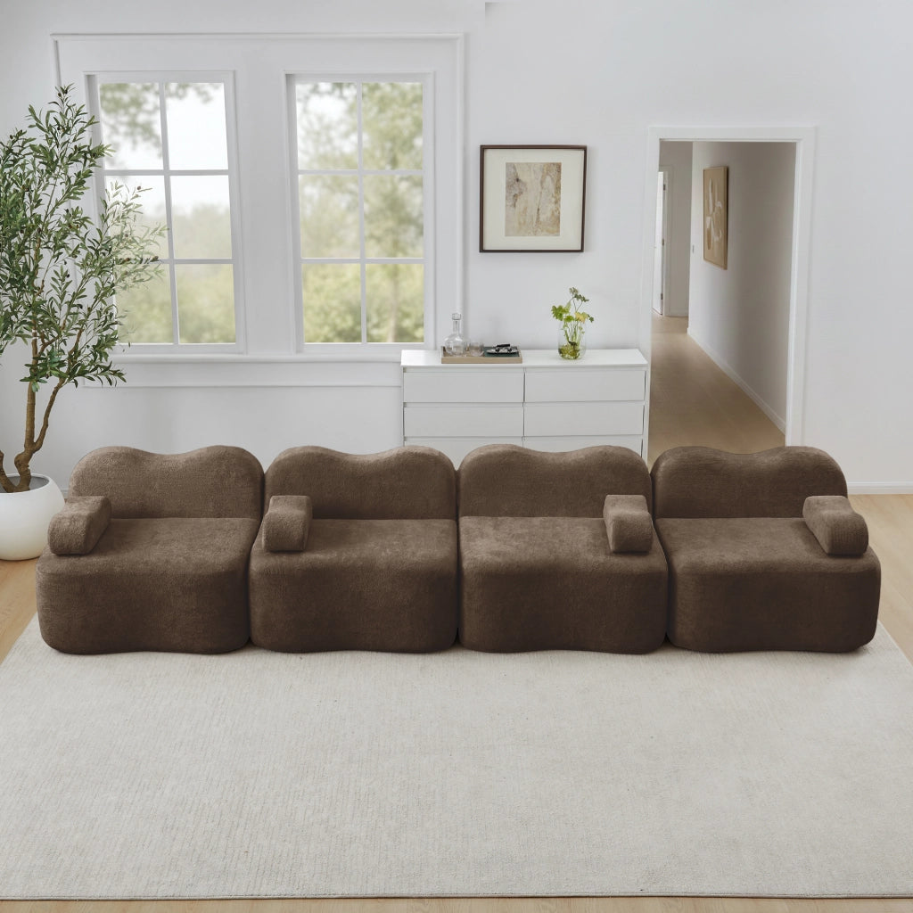 Divano Modulare 4 Posti con Braccioli ¨C MINIMAL ¨C Tessuto Marrone, Seduta Profonda