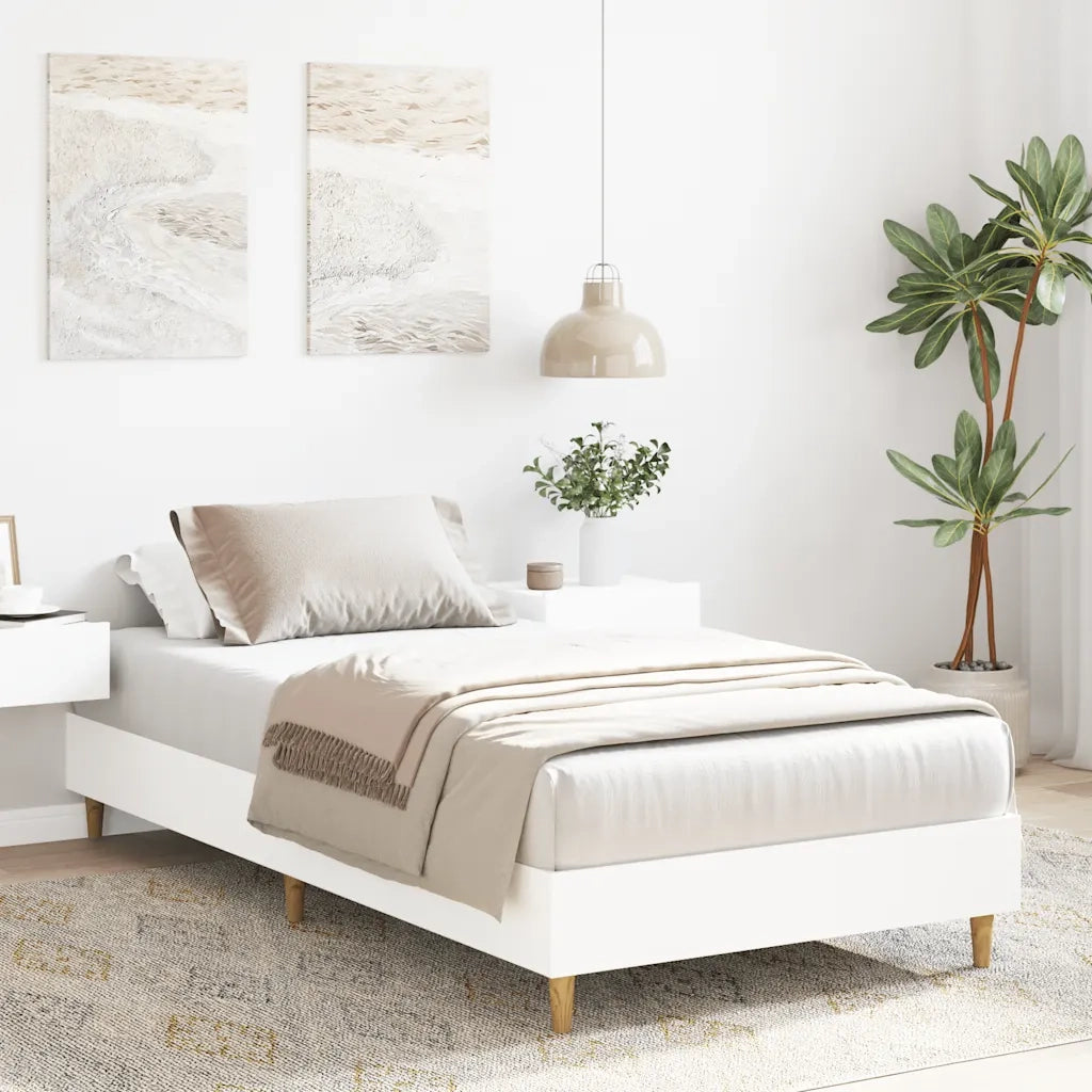 Letto singolo | Letto per adulti | Giroletto senza Materasso Bianco 90x200 cm in Legno Multistrato