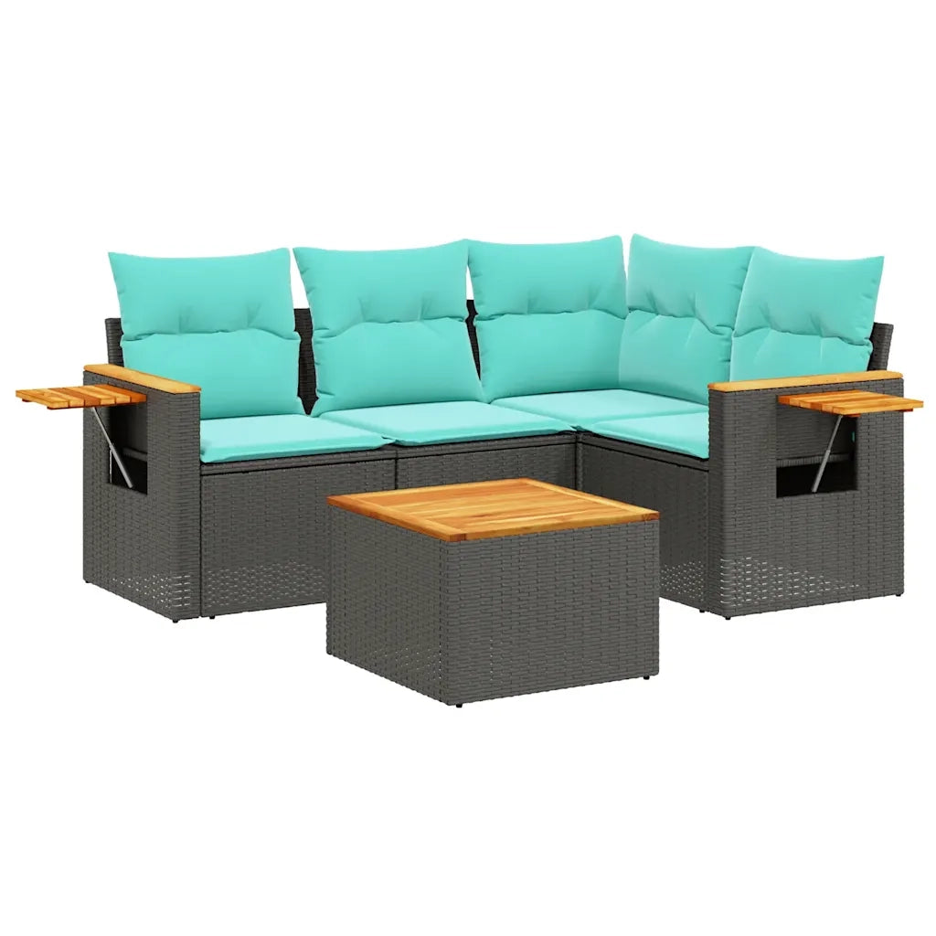 Set Divani da Giardino 5 pz con Cuscini Nero in Polyrattan