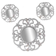 Trade Shop - Set 3 Specchi Parete Decorativi Anticati Bianco Specchio Plastica 25-35cm 836886 -