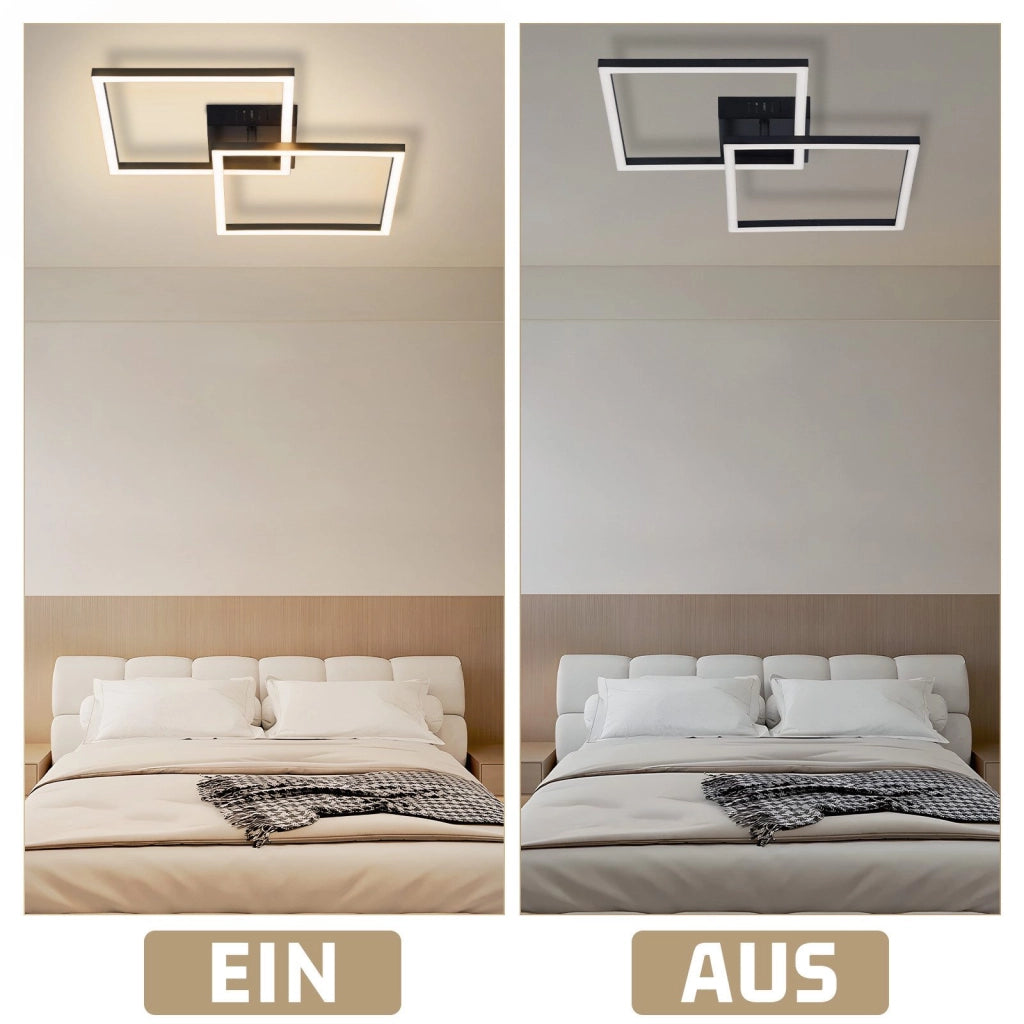 ZMH Lampada da soffitto LED nera moderna quadrata 2 cornici 3000K per soggiorno