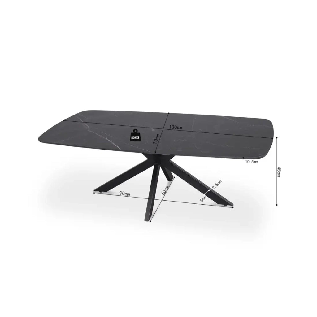 Table bassa ARVENA – Tavolino rettangolare 130x70 cm – Pietra nera & metallo – Design elegante e contemporaneo