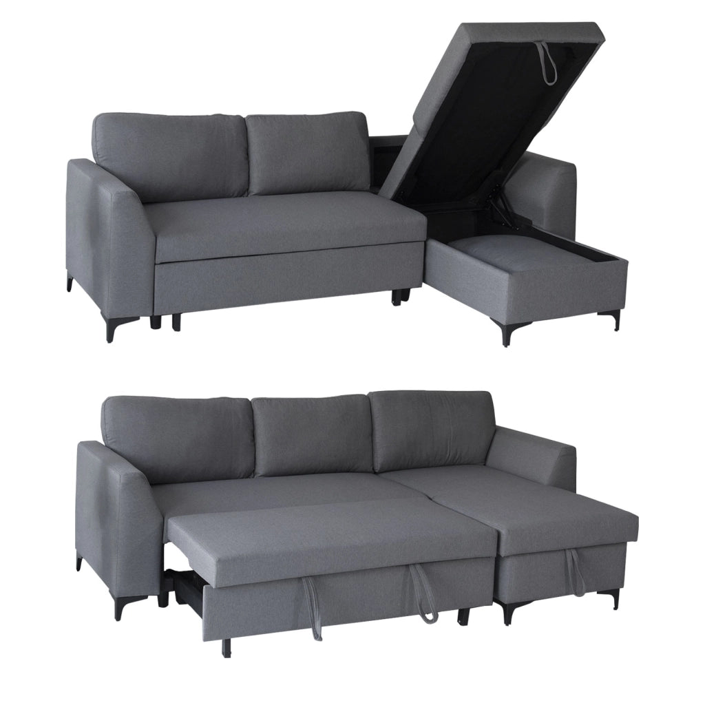 Divano letto angolare LOGAN 3 posti grigio