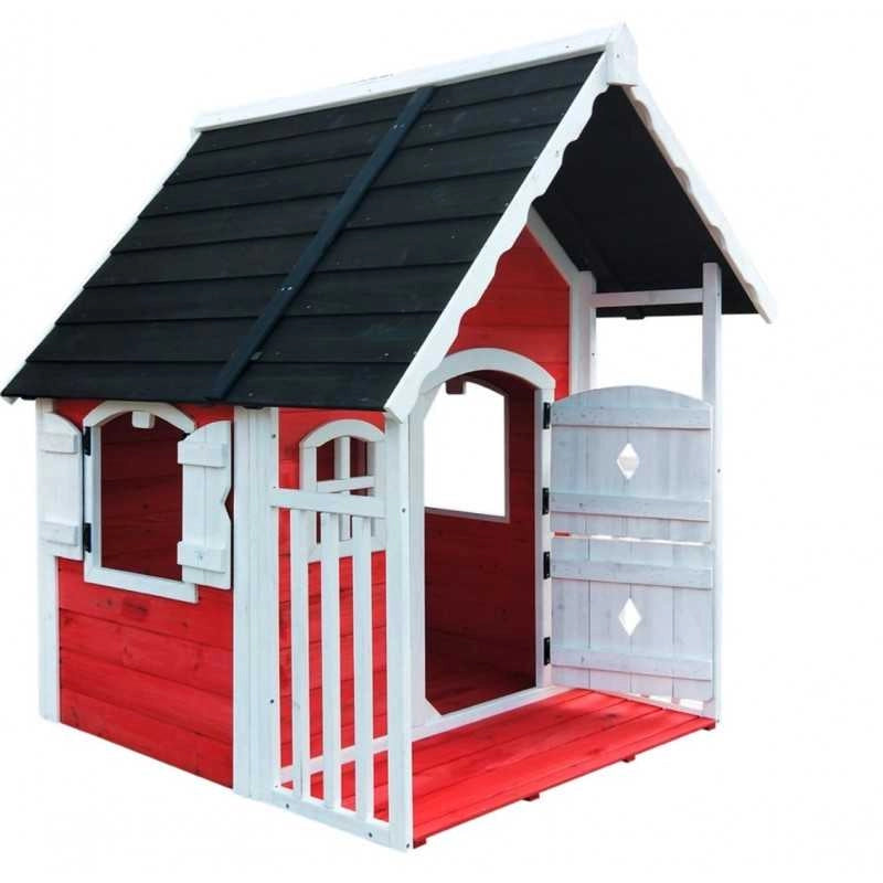 Casetta gioco bambini in legno Anny 113x97 cm impregnata rossa con pavimento incluso da giardino - Esterni da Vivere