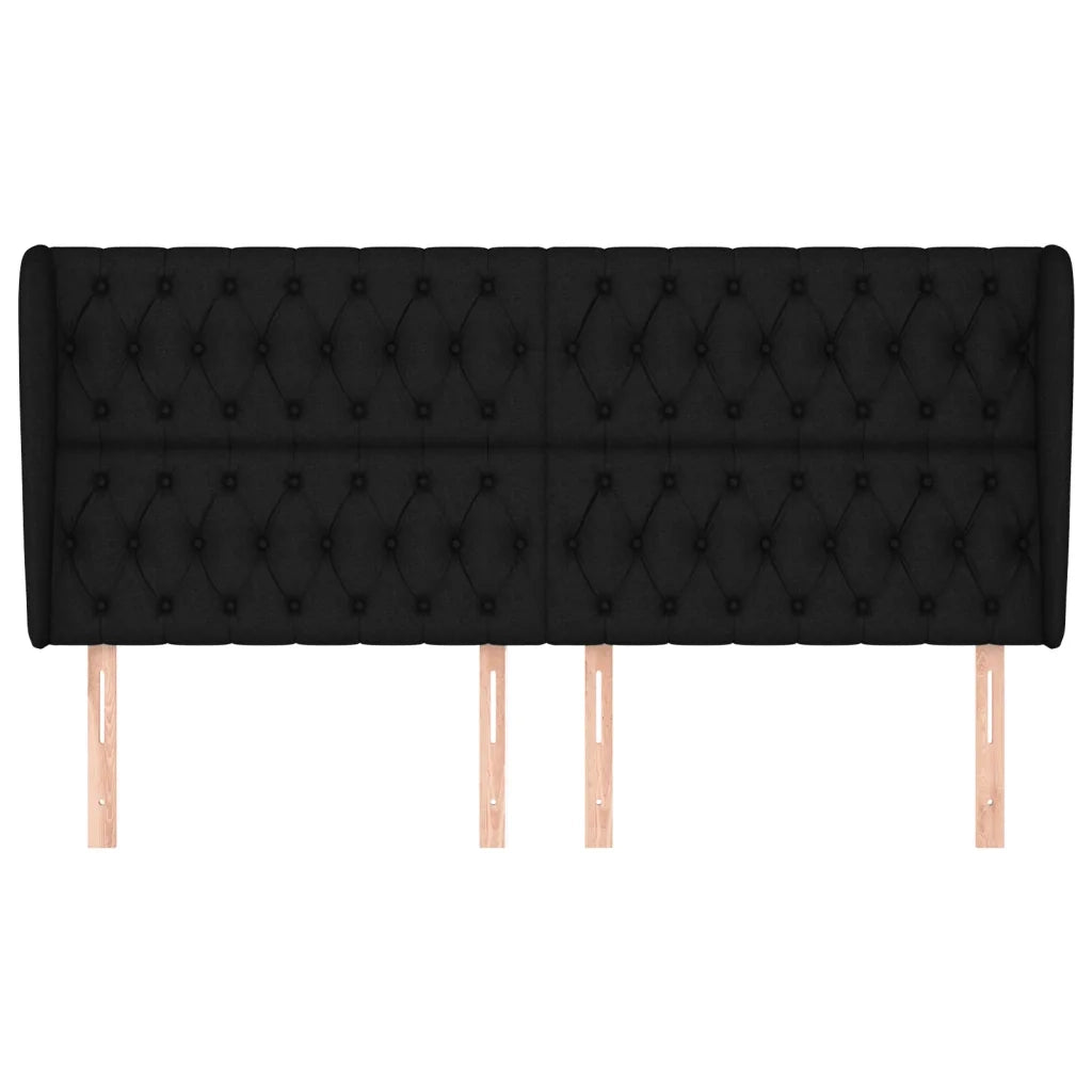Testiera | Testata ad Orecchio Nera 183x23x118/128 cm in Tessuto