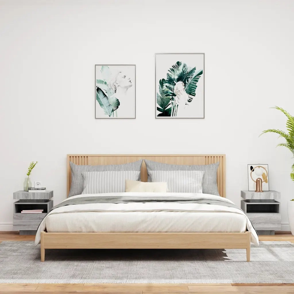Comodini con Luci LED 2pz Grigio Sonoma 40x39x48,5 cm 836795