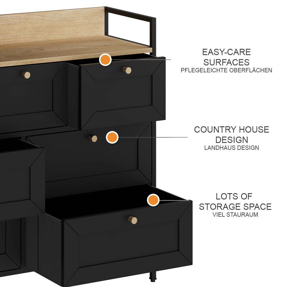 Vicco Tavolino Nero 98 x 85 cm con 7 cassetti