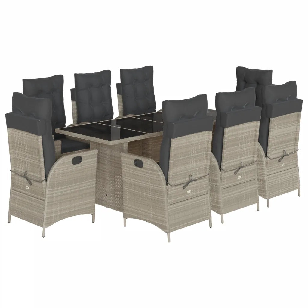Set Pranzo da Giardino 9pz con Cuscini Grigio Chiaro Polyrattan 3213131