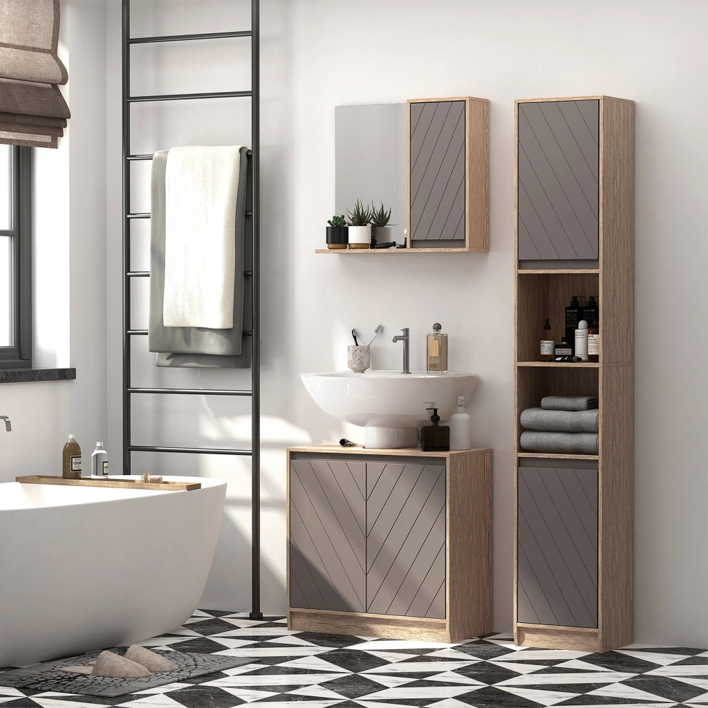 Colonna bagno ¨C Minimal ¨C 2 ante 2 nicchie rovere chiaro grigio 30x24x170