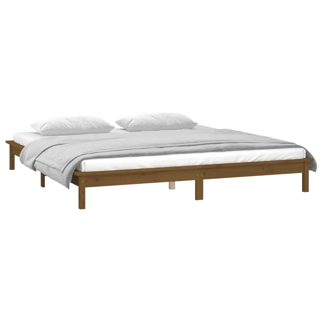 Letto matrimoniale | Letto per adulti | Giroletto con LED senza Materasso Ambra 140x190 Legno Massello