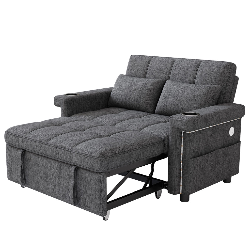 Divano letto 2 posti convertibile 145 x 141;5 x 90 cm in chenille grigio con LED e USB
