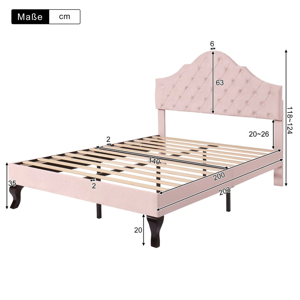 Letto Imbottito con Testiera Regolabile ¨C MINIMAL ¨C Velluto Rosa 140x200