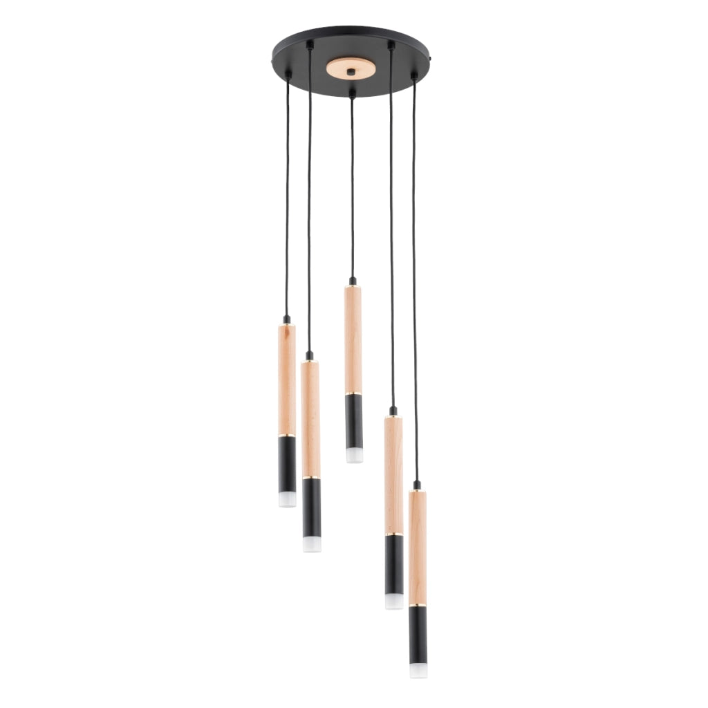 Lampada a sospensione moderna RODEO nera/legno 5xG9