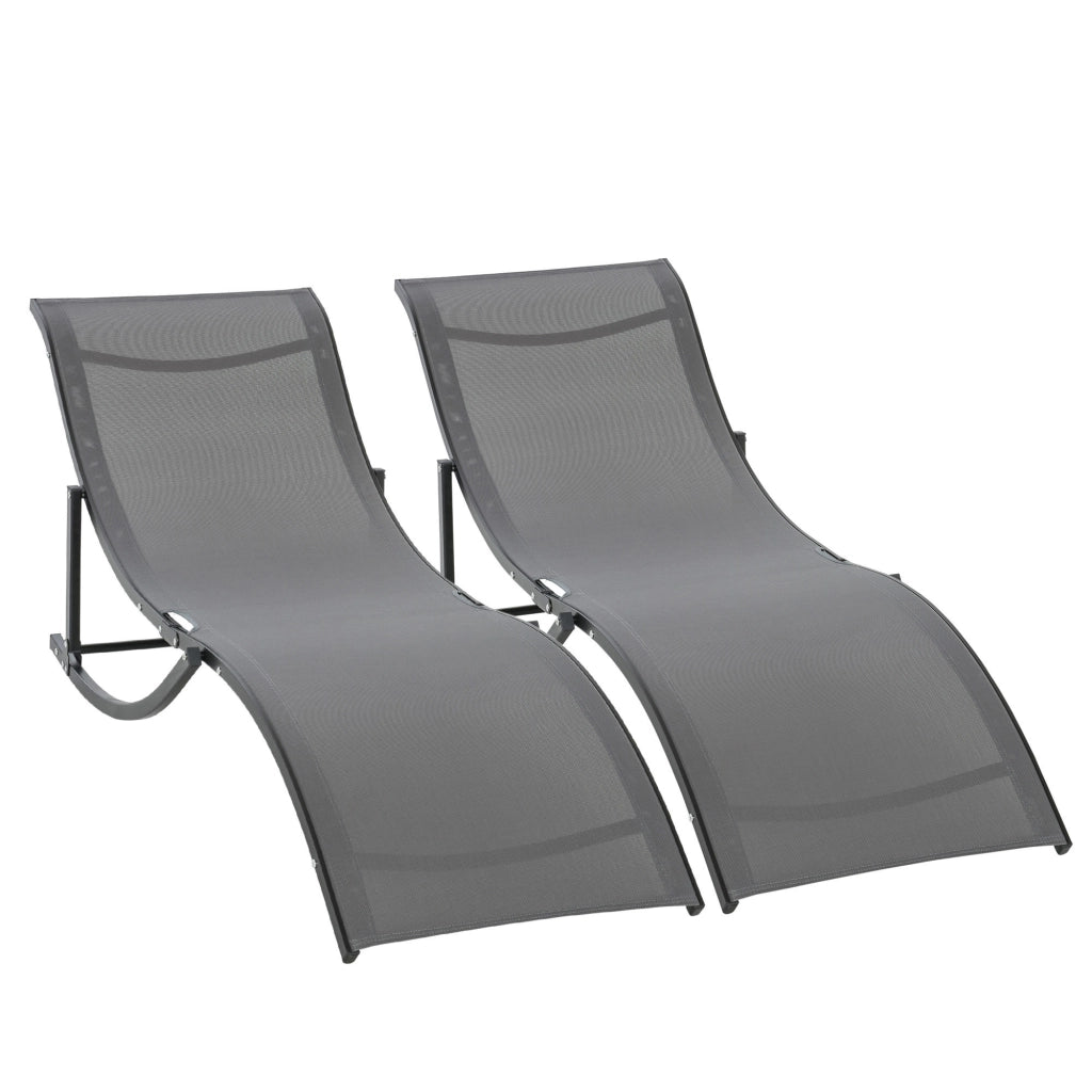 Set 2 Lettini da Giardino ¨C Xylo ¨C Textilene Alluminio Grigio Antracite 165x61x63cm