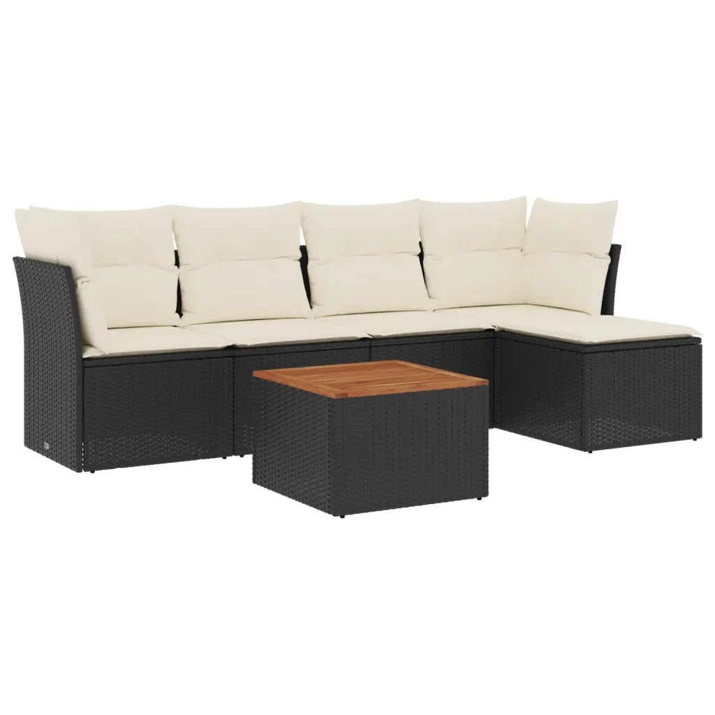Set Divano da Giardino 6 pz con Cuscini Nero in Polyrattan 3223613