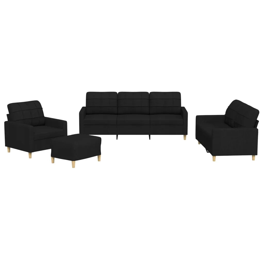 Set di Divani 4 pz con Cuscini Nero in Tessuto