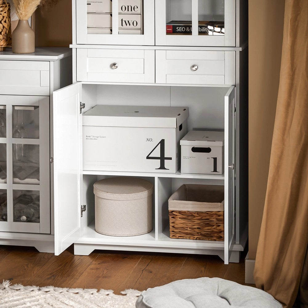 SoBuy Credenza Alta per Cucina Mobile Buffet in Legno con 6 scomparti e 2 cassetti Armadio Dispensa in Stile moderno Bianco 75x40x175cm FSB76-W