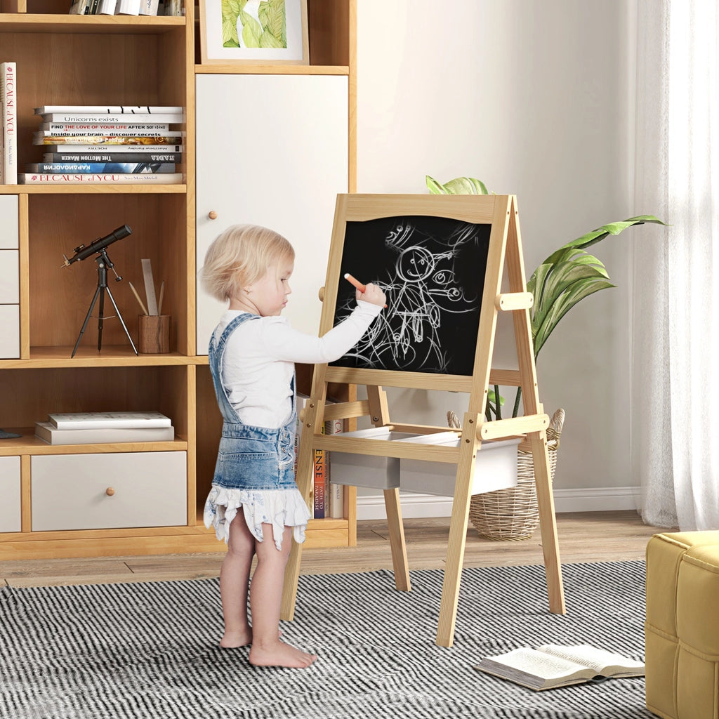 Cavalletto per Bambini 3 in 1 ¨C Xylo ¨C Legno Naturale Bianco con Lavagna 58x50,5x109 cm