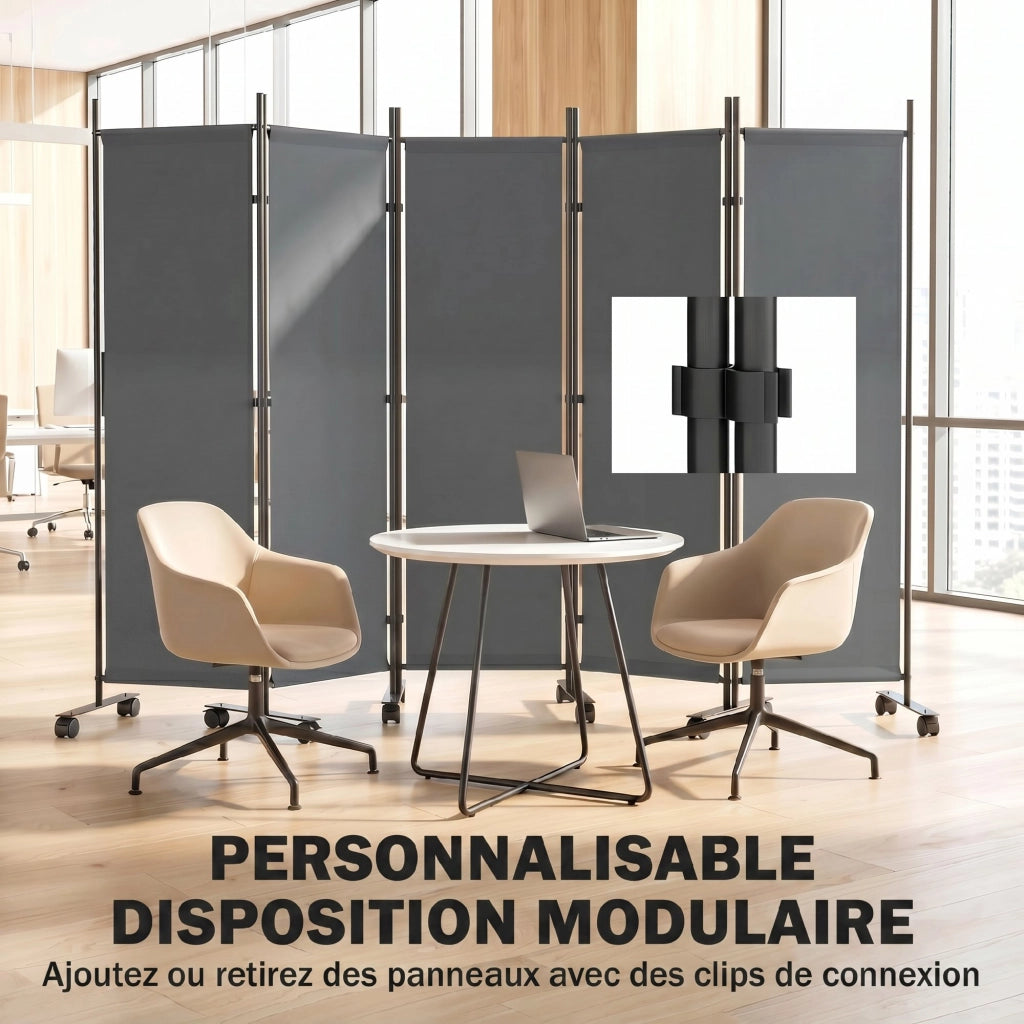 Paravent Pieghevole ¨C zephmum ¨C Grigio, Acciaio e Poliestere, 252x170 cm