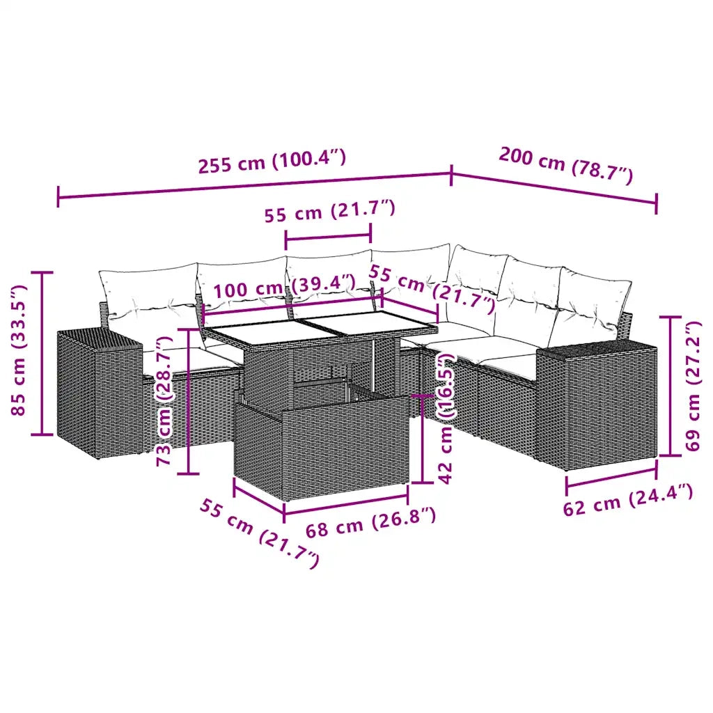 Set Divani da Giardino con Cuscini 7pz Nero Polyrattan 3269185