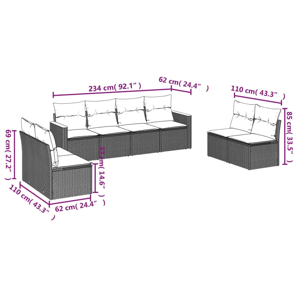 Set Divani da Giardino con Cuscini 8 pz Nero in Polyrattan 3258290