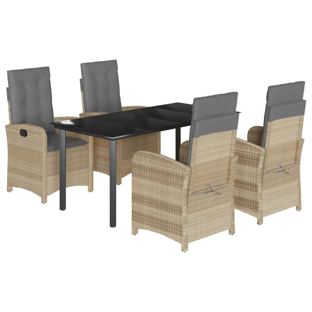 Set Pranzo da Giardino 5 pz con Cuscini Beige Misto Polyrattan