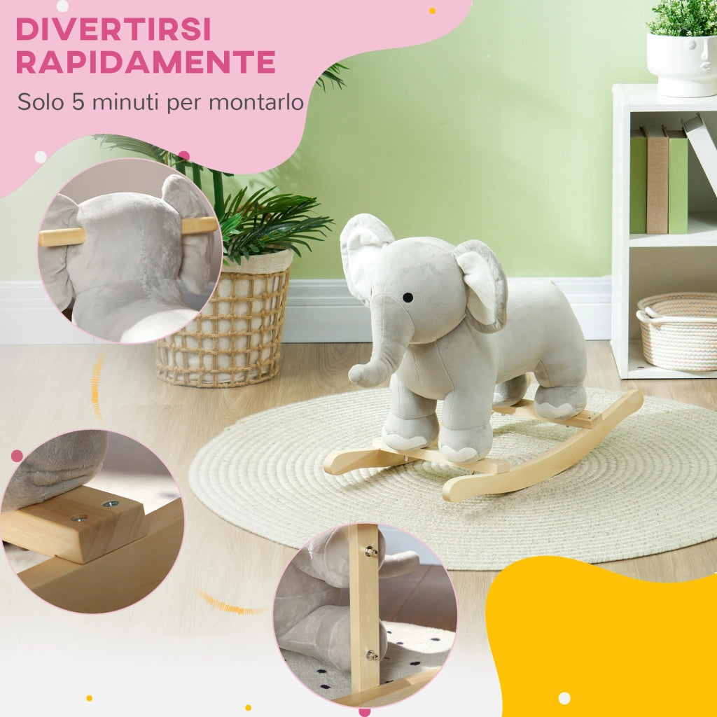 Cavallo a Dondolo Elefante per Bambini con Suoni ¨C Minimal ¨C Grigio