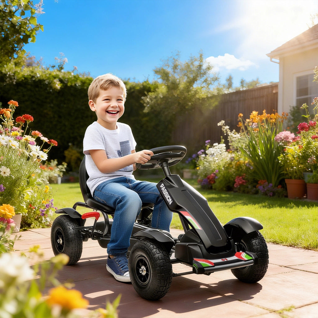 Go-Kart a Pedali per Bambini ¨C Xylo ¨C Nero, Sedile Regolabile, Freno a Mano, 121x58x61 cm