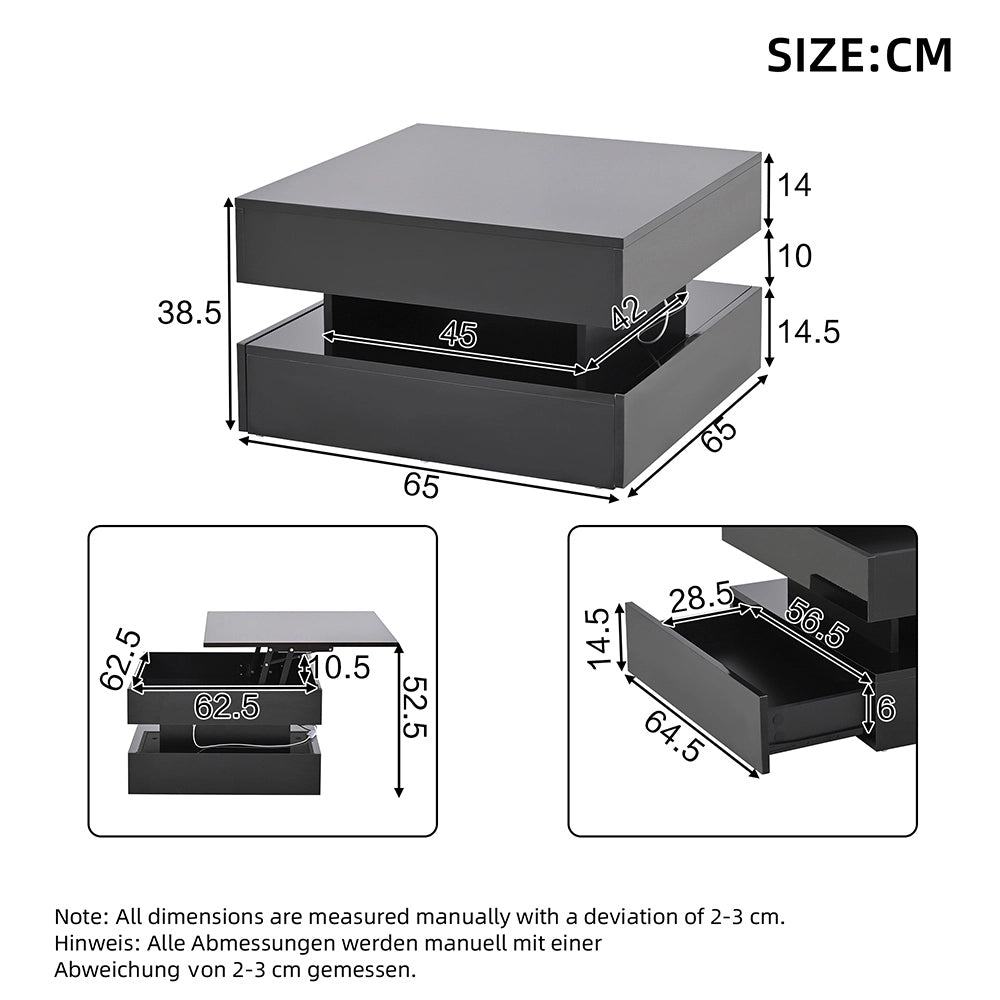 Tavolino regolabile - Xylo - 65x65cm LED 2 cassetti nero