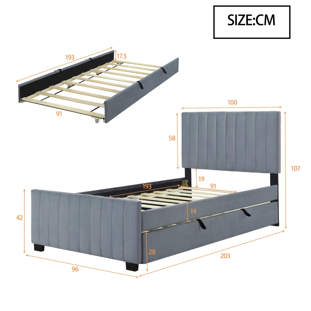 letto imbottito velluto grigio 90 x 190 cm