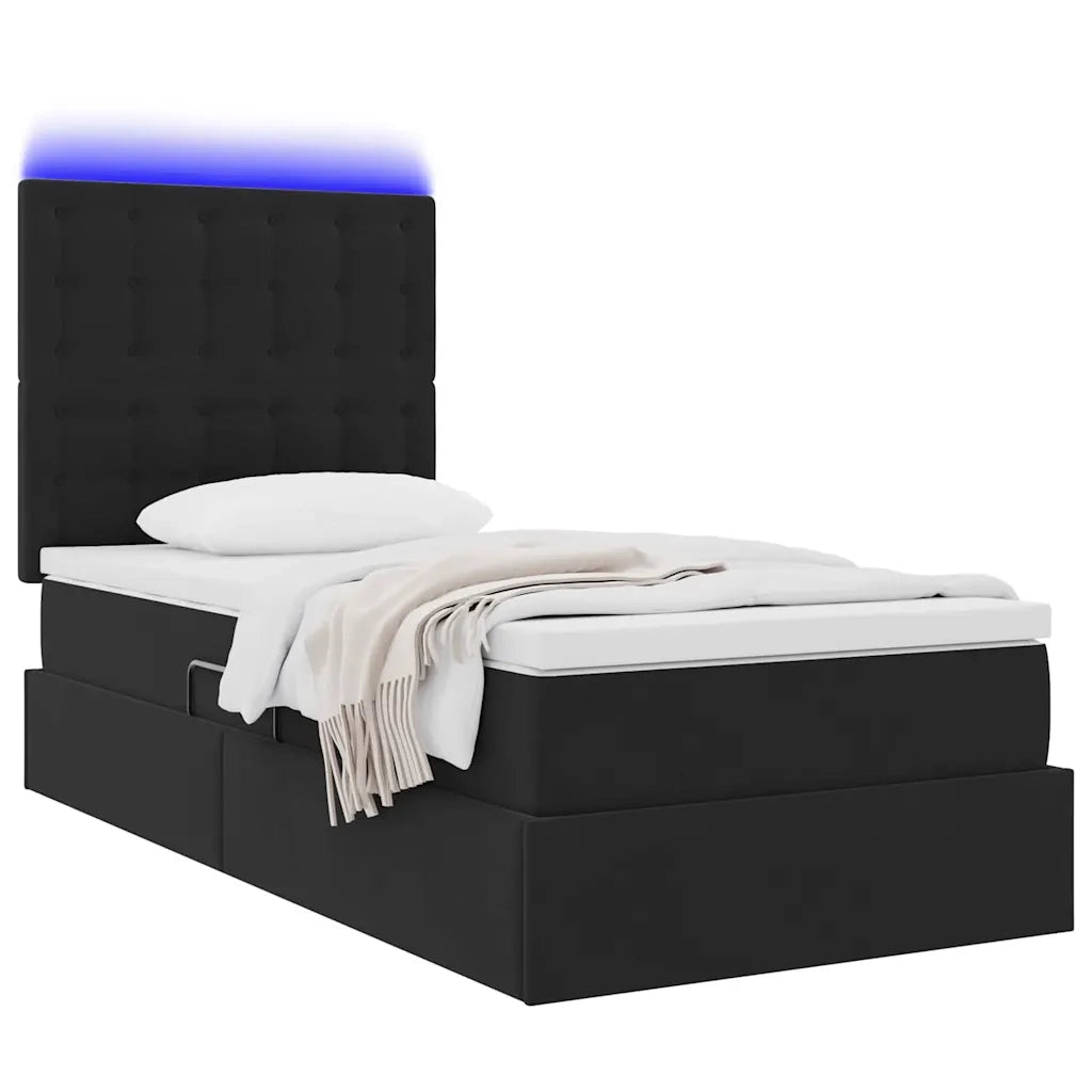 Letto con contenitore e LED con led Nero 90 x 190 cm Velluto