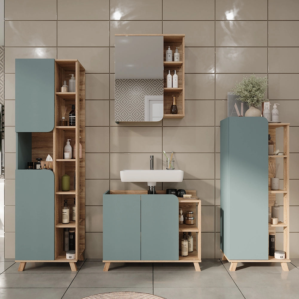 Vicco Set di mobili da bagno Sonoma/blu 4 parti