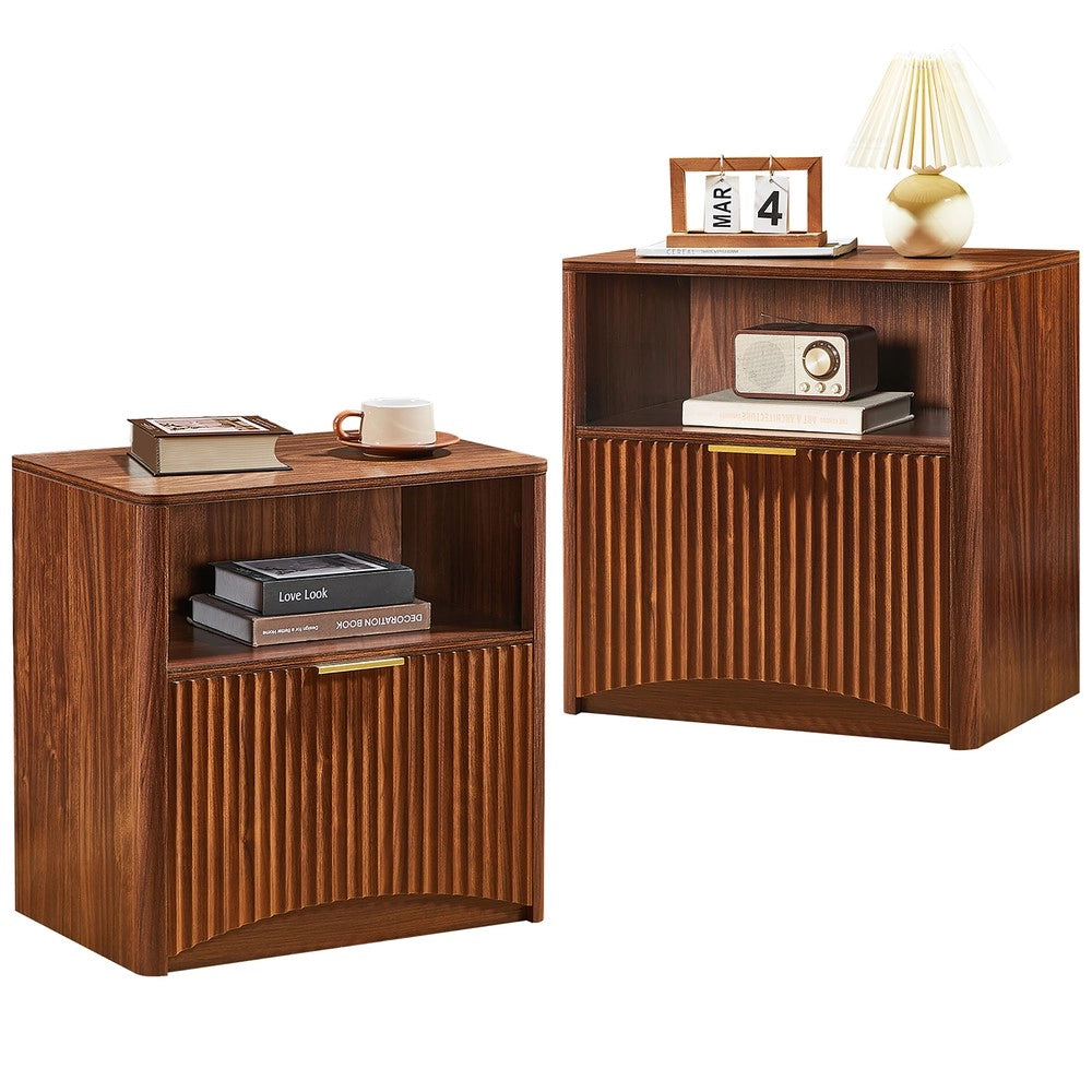 Comodino con Cassetto Aperto e Maniglie Dorate ¨C MINIMAL ¨C Effetto Noce